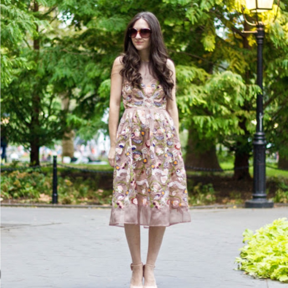 Anthropologie Blush Pink Embroidered Midi Dress - Picture 2 of 16